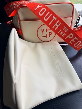 Cream Crossbody Bag with Orange Strap